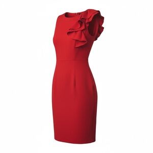 Calvin Klein size 4 
One shoulder ruffle dress
Fully lined
Actual dress shown